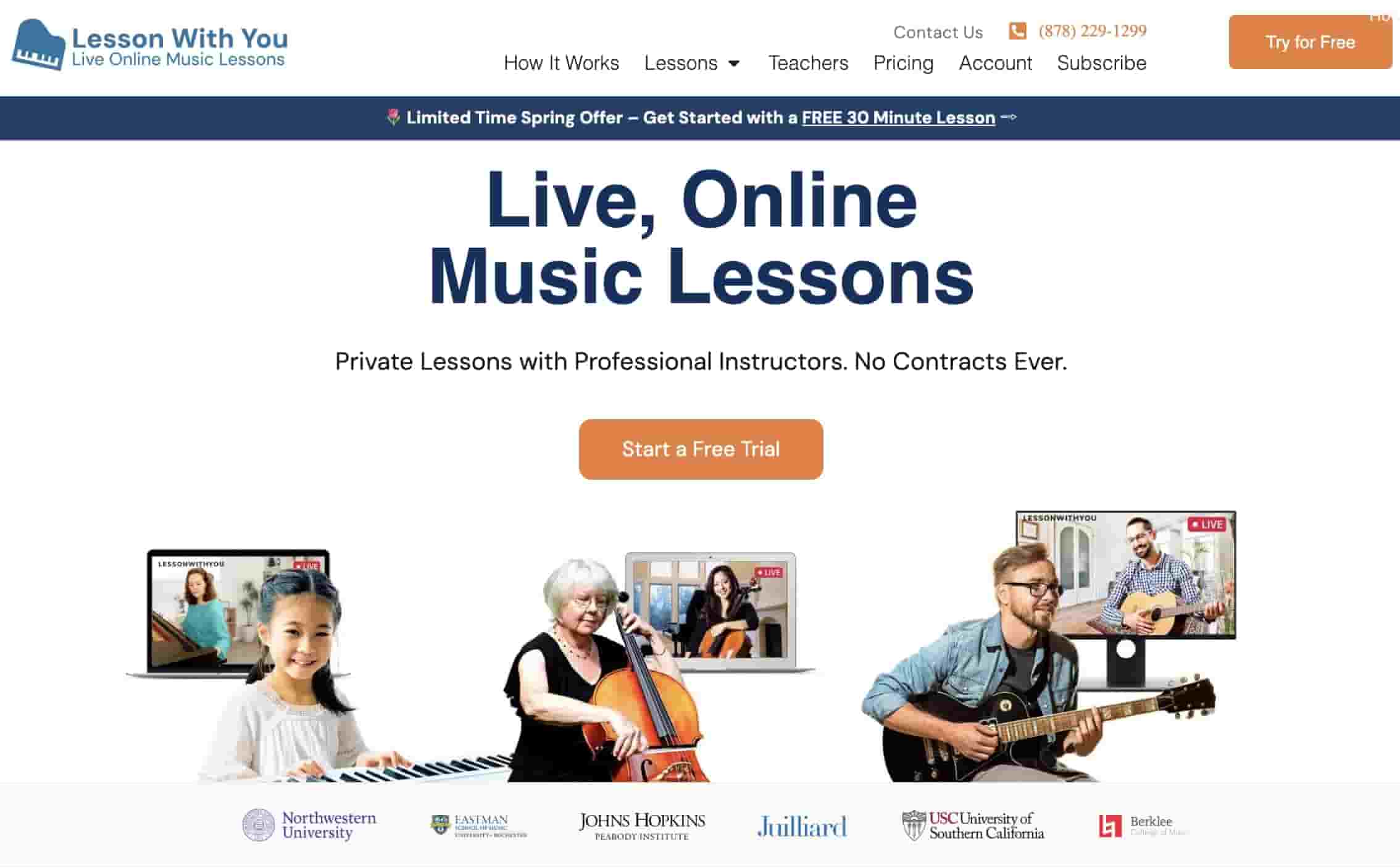Lesson With You - homepage - free trial - online music lessons
